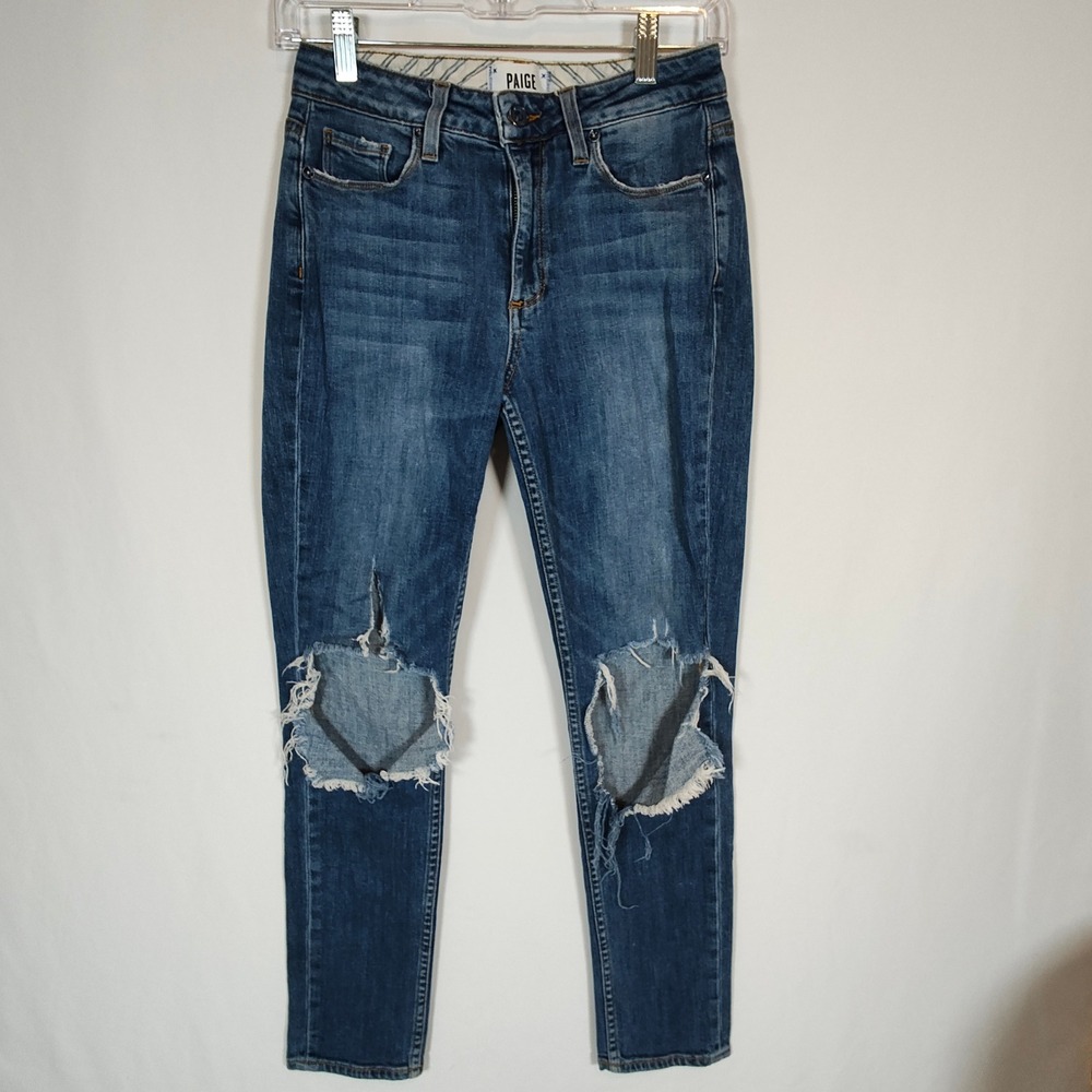 Paige Carter Slim Jeans Women's 25 Blue Distressed Blown Out Knee Denim NWOT